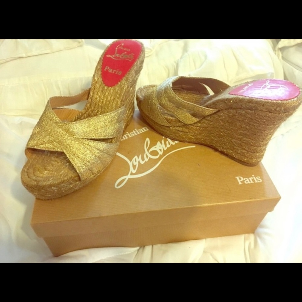 Christian Louboutin Gold braided espadrille wedges